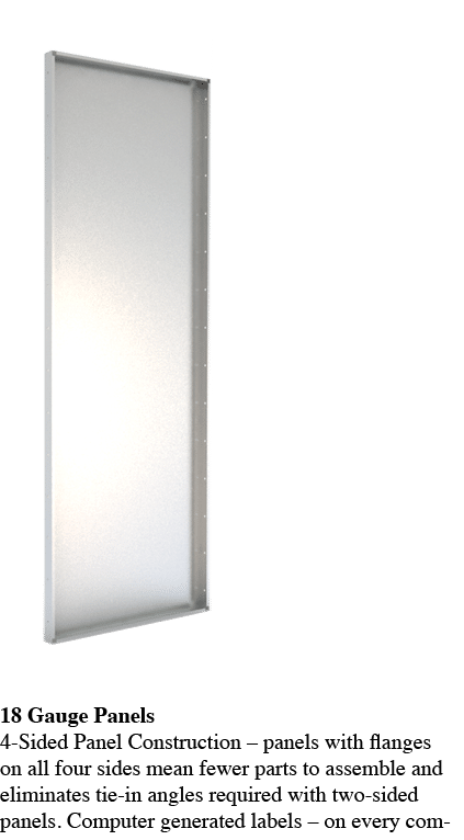   18 Gauge Panels 4-Sided Panel Construction   panels with flanges on all four sides mean fewer parts to assemble and   