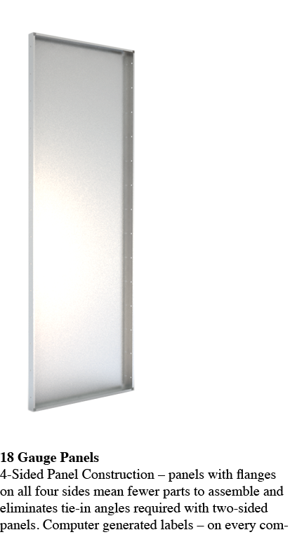   18 Gauge Panels 4-Sided Panel Construction   panels with flanges on all four sides mean fewer parts to assemble and   