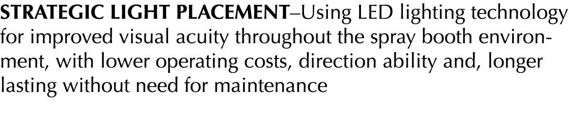 Strategic Light Placement Using LED lighting technology for improved visual acuity throughout the spray booth environ   